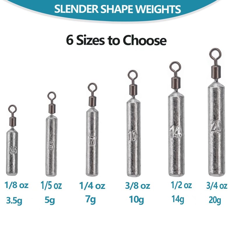 THKFISH 25pcs Fishing Sinker Free Rig Sinker Fishing Weight Drop