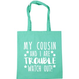 Hippowarehouse My Cousin and I Are Trouble Watch Out! Tote Shopping Gym Beach Bag 42cm x38cm, 10 litres