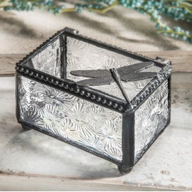 Dragonfly Trinket Box Glass Jewelry Keepsake Display Decorative Boxes Nature Themed Home Décor Knick Knacks Collectibles Gift Trinket Dish Ring Holder Box 291