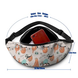 Dujiea Fanny Pack, Cute Sloth Waist Bag with Headphone Hole Belt Bag Adjustable Sling Pocket Fashion Hip Bum Bag for Women Men Kids Outdoors Casual Travelling Hiking Cycling
