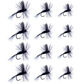 Feeder Creek Black Gnat Dry Fly, 12 señuelos de pesca con mosca seca para truchas, panfish, Steelhead y más peces de agua dulce, atados a mano, surtido de 3 tamaños 10,12,14