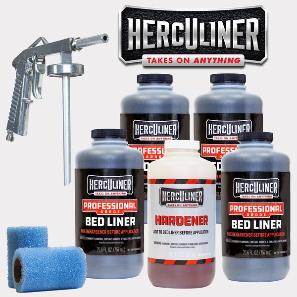 Herculiner Spray On Bed Liner Kit - Professional Grade, 1 Gallon Spray-On, Black