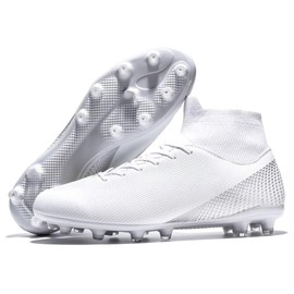 Wugehu Men's Soccer Cleats Indoor Turf Athletic White Soccer Shoes