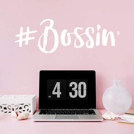 Vinyl Wall Art Decal - #Bossin - 10" x 30.5" - Modern Fun Inspirational Optimistic Cute Girly Quote Sticker for Girls Room Bedroom Closet Playroom Living Room Office Coffee Shop Feminine Decor