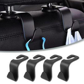 Couslcd Car Seat Headrest Hook, 4 Pack Auto Seat Hanger Storage Organizer for Purse Handbag Coats Grocery Bags, Automotive Interior Accessories, Universal Vehicle Backseat Hanging Hook (4, Black)