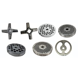 #22 Assorted Meat Grinder Plates & Knife Packs for Butchers - Cozzini Cutlery Imports (5 Plate Pack w/Solid Drop Forge & Hard Edge Knife)