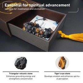 Triple Protection Energy Bracelet, Healing Crystals for Negative Energy Protection, Unisex Amulet with Obsidian, Tiger Eye, and Onyx Stones, Spiritual Jewelry for Men and Women, Healing, Manifestation, and Wellness(8mm triangular volcanic stone tiger eye