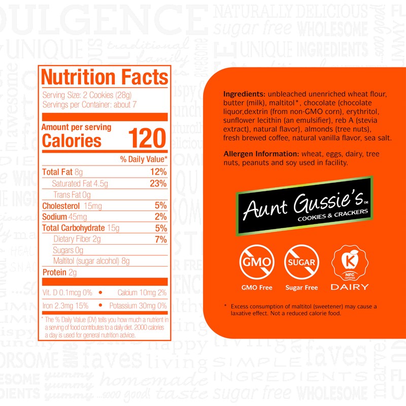 Aunt Gussie's - Sugar Free Wheat Chocolate Chip Cookies with