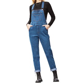 MONTVOO Women's Overalls Jeans Loose Fit Bib Denim Jumpsuit Casual Buckles Adjustable Straps Blue Classic Overall