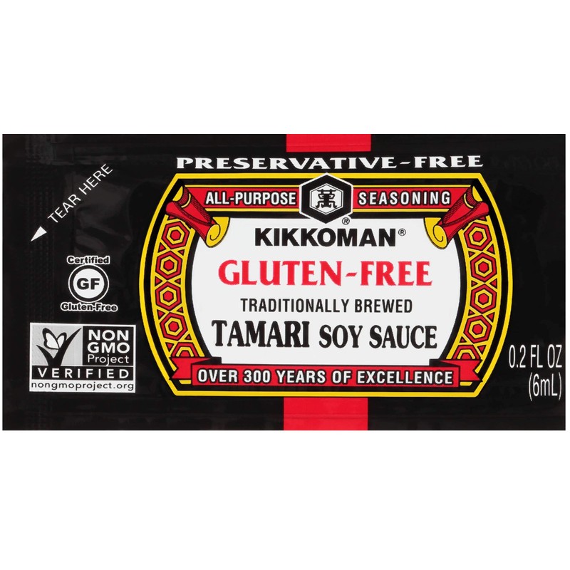 Kikkoman 6 ML Preservative-Free Gluten-Free Tamari Soy Sauce Packets, 200