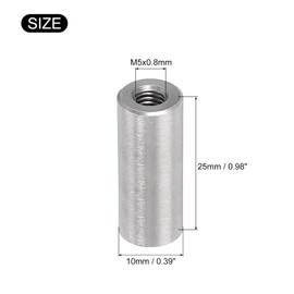 uxcell 10Pcs M5 Round Connector Nuts, 304 Stainless Steel Coupling Nut 25mm/1" Length Sleeve Rod Bar Stud Nut for Bracket, M5x25x10mm