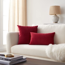 Set of 2 Wine Red Pillow Covers 18 x 18 inches Velvet Decorative Throw Pillow Covers for Sofa Couch Bed Décor