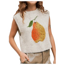 WDIRARA Women's Pear Graphic Crewneck Sweater Vests Sleeveless Crop Knitted Tops Apricot Large