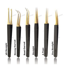 Alluring Black with Gold Tip Tweezers for Eyelash Extension - 3D Straight