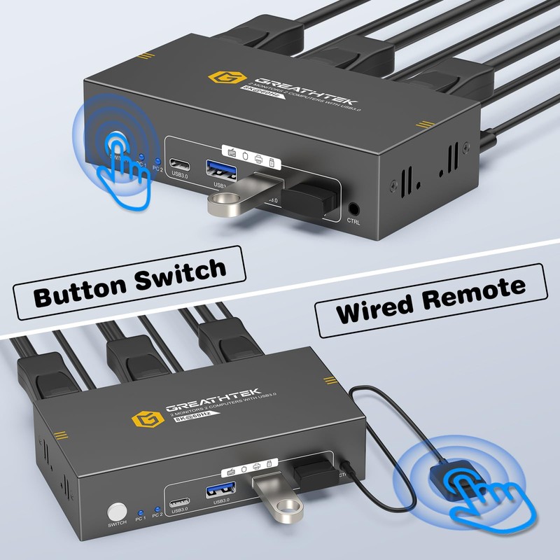 GREATHTEK 8K@60HZ HDMI Displayport KVM Switch 2 Monitors 2 Computers