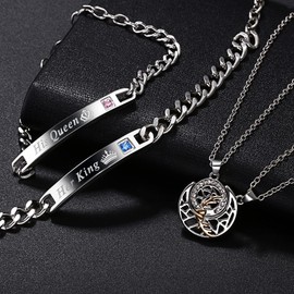 Aroncent Pair Bracelet, Couple, Necklace, Popular, 4-Piece Set, Pair Bangle, Day and Month, Adjustable Length, Couples Accessories, Anniversary, Valentine's Day, Christmas, Boyfriend and Girlfriend,