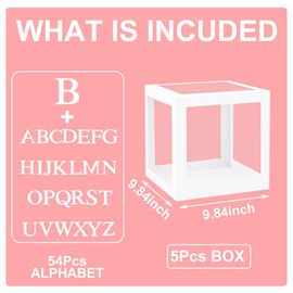 Baby Shower Decoration Box, Pack of 5 25 cm Transparent Baby Shower Boxes with 54 Letters for Baby Shower Decoration Boy or Girl, Birthday, DIY Name, Baby Shower Decoration, Gender Reveal Party