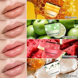 Bálsamo labial de abeja, bálsamo labial de miel, sandía, manzana, coco, máscara labial para dormir durante la noche con palos, exfoliante labial, evita que se sequen y se agrieten