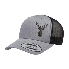 Love Sketches Embroidered Outdoor Deer Head Silhouette Trucker Hat Mesh Back Baseball Hat (US, Alpha, One Size, HthrGrey/Blk_DH-Black)