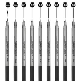 Dacono Fine Liner Pens Black - Set of 9 Fine Liner Pens Black Ink Water Resistant Pigment Liner, Brush Pens for Art Sketching, Technical Drawing, Illustration, Office Documents and Bullet Journal