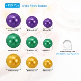 PATIKIL 150Pieces Floating Beads, 8/14/20mm Vase Fillers Bead Vase Centerpieces Floating Pearl Bead No Hole and 8000Pcs Clear Water Gel Bead for Vase Decoration, Green/Purple/Yellow