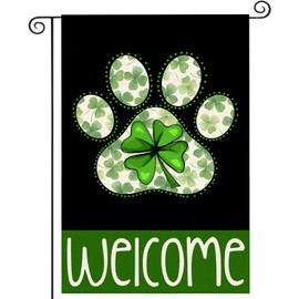 St Patricks Day Garden Flags for Outside, Irish Dog Paw with Green Hat Lucky Shamrocks Yard Decoration, Small Seasonal Outdoor Decor for Farmhouse Holiday,12x18 Inch Double Sided
