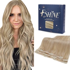 Fshine Clip-In Hair Extensions, Blonde Highlights, Human Hair Clip-In Extensions, Dark Ash Blonde Mix Golden Blonde, Real Remy Natural Hair Extensions, 50 g, 30 cm, 3 Pieces