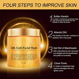 KlsyChry 24K Gold Peel Off Face Mask, Rejuvenating Collagen Facial Mask For Flawless Skin, Reduces Fine Lines & Wrinkles, Clears Acne, Minimizes Pores, Moisturizes & Firms Up Your Skin, 250g