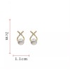 Unbranded 14k Gold Simple Design Cubic Zirconia Crossed Pearl Stud