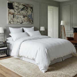 Whites of London | Luxury White Linen Bedding Set | 100% French Linen | Ultra-Soft & Breathable | Hand-Guided Embroidered Flange With Envelope | 2 Oxford Pillowcases (50 x 75 cm, White, Solid)