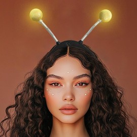 Handcess Light up Alien Headband LED Glitter Alien Antenna Hair Band Glowing Space Costume Hair Hoop Party Rave Hair Accessories for Women (B-Yellow, One Size)