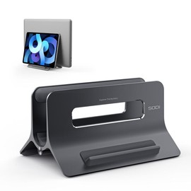 SODI SMS-300 Vertical Laptop Stand for Desk, Gravity Auto Lock MacBook Stand, Aluminum Laptop Vertical Dock Stand Holder Compatible with MacBook Pro, MacBook Air - Color: Grey