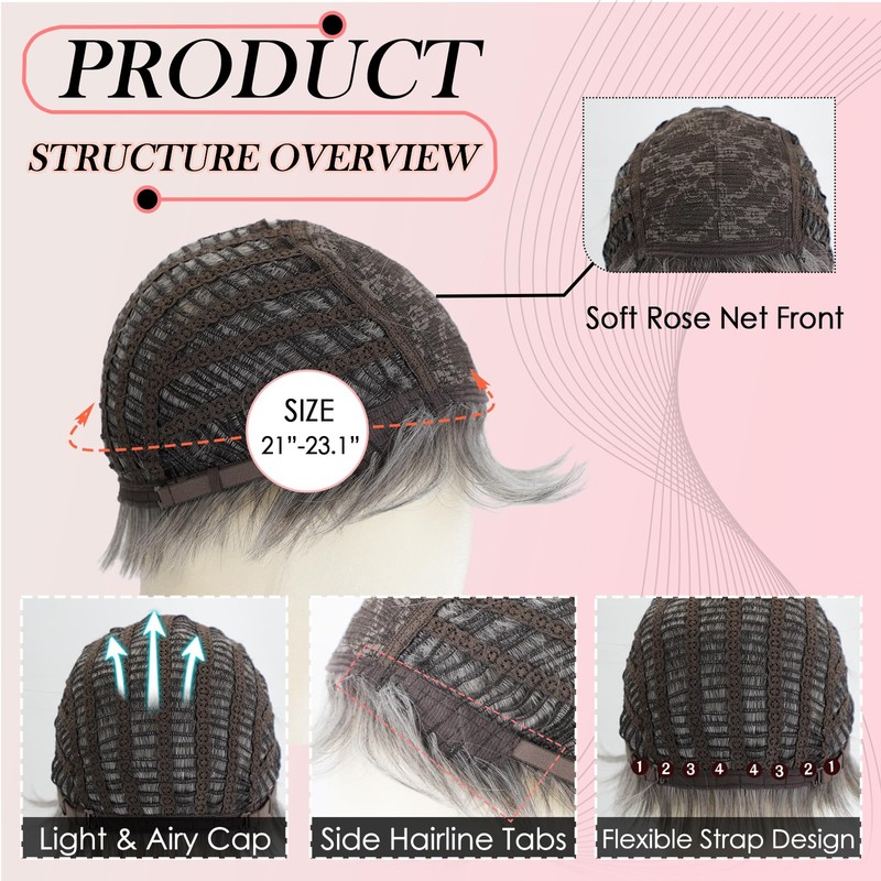 Mixed Grey Pixie Cut Wig for White Women – Short