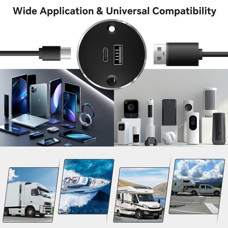 Obeaming RV USB Outlet All-Aluminum QC 3.0 USB-A & USB-C