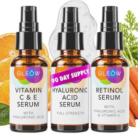 GLEOW- Suero facial con vitamina C, ácido hialurónico y retinol. Elaborado por dermatólogos y químicos cosméticos. Este kit para el cuidado de la...  