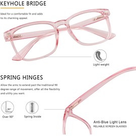 LAMBBAA Vintage Square Progressive Multifocal Presbyopic Glasses, Anti-Blue Light Glasses for Men Women Readers (Clear Pink +0.00/+2.00 Magnification)