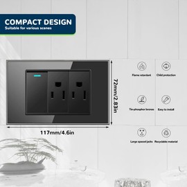 15A Black Standard Wall Outlet, USB Charging Ports, with Type A & Type C Ports, Tamper Resistant Decorator Receptacle, 3-Ports Electrical Grounding Wall Plate Charger(6 Pack, Black)