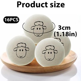 Fonyiunce 16 Stück Trocknerbälle, Trocknerbälle für Wäschetrockner, 100% Natural Sheep Trocknerbälle 3cm, Mit Aufbewahrungsbeutel, Trocknerbälle Wolle, flauschige Wäsche, Perfekt für Daunenjacken
