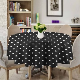 SEPTYK Polka Dot Black White Simple Pattern Round Tablecloth Waterproof Stain and Wrinkle Resistant Table Cloth for Picnic, Tabletop, Dining, Party, Decorative 50x50in