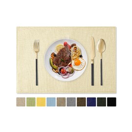 Romanstile Cloth Placemats Set of 8-12 x 18 Inch, Heat Resistant Double Layered Thickened Burlap Place Mats, Washable Linen Farmhouse Table Mats for Kitchen/Dining/Party/Outdoor, Cream