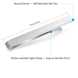 HONEY BEAR Mens Initial Alphabet Letter Tie Clip Bar Normal Size Gift 5.4cm, Brushed Silver (D Upgrade with box)