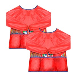 alpree 2-PACK Kids Art Smock Waterproof and Paint Repellent Long Sleeve Painting Aprons with Tight Cuffs with 3 Pockets