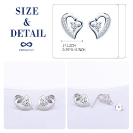 INFINIONLY Necklace Chains and Earrings for Women and Girls, 925 Silver Jewellery Sets, Heart Necklace Pendant, Heart Earrings Studs, Inlaid Shiny Zirconia, Silver, Silver, Cubic Zirconia