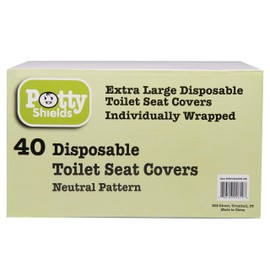 Potty Shields Toilet Seat Covers Disposable (40 Pack) - XL Waterproof Toilet Cover for Toddlers, Kids & Adults - Portable & Individually Wrapped for Travel, Potty Training, Vacations, Public Restrooms