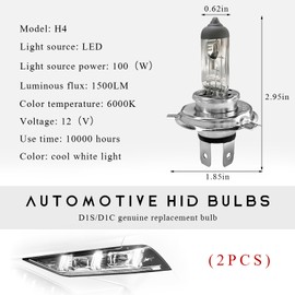Wevdn 2 PCS Bright H4 Led Headlight Bulbs, 12V 100W 6000K Waterproof Car Fog Light Bulbs, Efficient Plug-and-Play High Beam Low Beam Bulb Replacement for Cars SUVs Trucks (White)