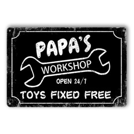 Funny Garage Sign Papa'S Workshop Signs Vintage Metal Tin Sign Garage Signs Man Cave Wall Decor Gift For Grandpa, Papa For Birthday Cool Workshop Decorative Accessories Mens Home Decorations 8 X 12 Inch
