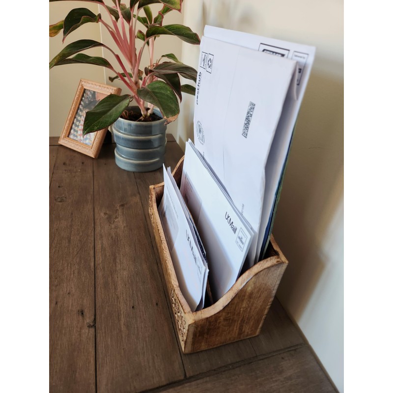 Purity Style Rustic Carved Wooden Letter Rack/Desk Tidy - Three