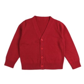 RUKOSU Baby Boys Girls Button Closure Cardigan Toddler Cotton Knit Sweater Solid Color V-Neck Cardigan School Uniforms Red 18-24 Months