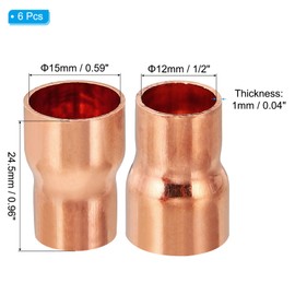 PATIKIL 15mm to 12.7mm ID Copper Reducer, 10pcs 99.9% Pure Copper Reducing Coupling Pressure Fitting Pipe Tube Connector Adapter with Sweat Solder Connection for HVAC Refrigeration System
