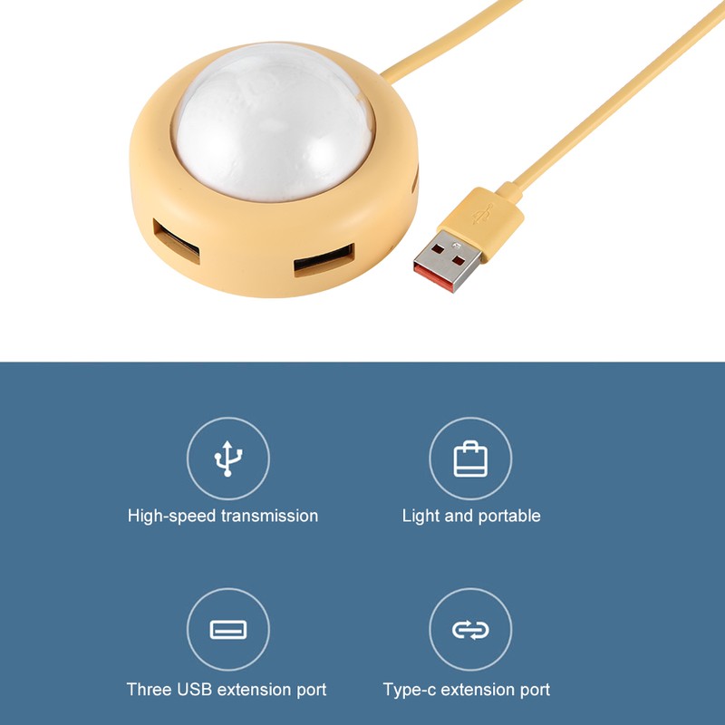USB Hub Splitter Adapter 4 Port MultiFunction LED Light TypeC
